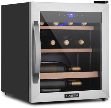 KLARSTEIN Vinoteca 12 Botellas, Nevera Vinos, Una Zona de Refrigeración, Nevera Expositora Vino y Cerveza, Vinoteca Interior y Exterior con Puerta de Cristal,Vino con Protección UV, 4-18°C