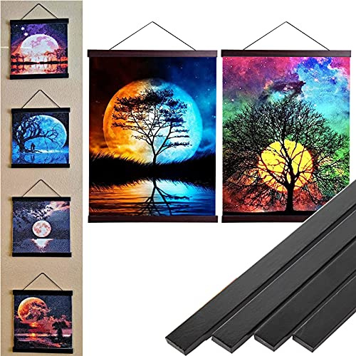2 Pack Diamond Painting Frames 30x40 -Magnetic Poster Hanger Frame Wooden for Paintings Canvas Photo Paper Portraits Picture Artwork Maps Wall Art Posters Prints Wall Hanging Kit (2 x Black, 12)