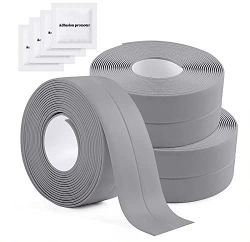 Senbaler 3 Rolls Bath Sealant Sealing Strip,Gap Tape PVC,Waterproof Caulk Tape for Kitchen Sinks,Bathtub,Toilet (Grey)