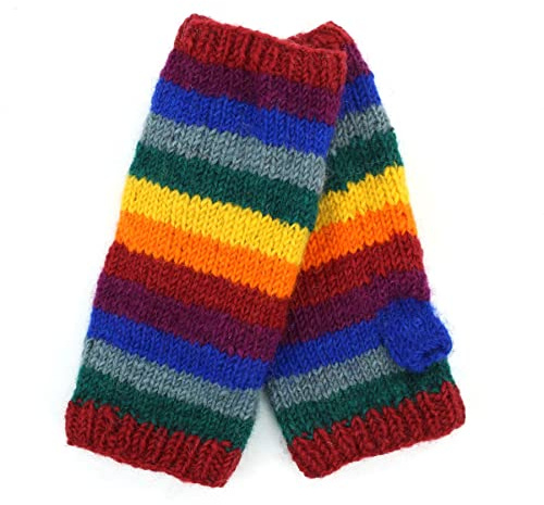 LoudElephant Handgestrickter Armwärmer aus Wolle, Stripe Rainbow 2, Einheitsgröße