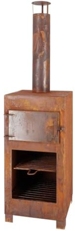 Esschert Design Poêle de terrasse avec Four à Pizza Rouille, Foyer, poêle de terrasse, Bol à feu, cheminée de Jardin