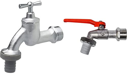 Cornat Auslaufhahn - 26,44 mm (3/4 Zoll) AG - FLOR92595 & Kugelauslaufhahn - 26,44 mm (3/4 Zoll) AG - Inklusive Schlauchanschluss - Hochwertiges Messing -FLOR92585, Rot