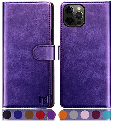 SUANPOT [RFID Schutz für iPhone 12/iPhone 12 Pro 6,1-Zoll Hülle PU Leder Handyhülle Lederhülle Klapphülle Kartenfach Flip Cover für Apple 12 Handy hülle Leather Wallet Phone Case Violett