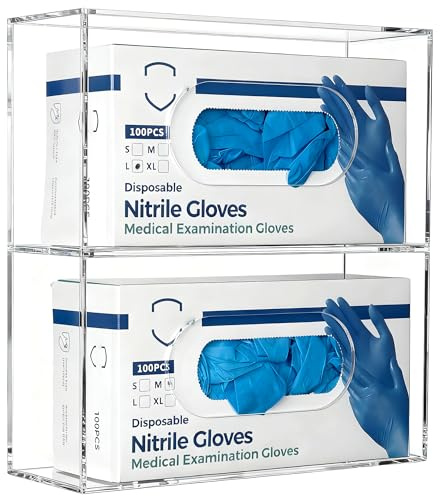 KOEMEHR Handschuhspender (für 2 Boxen) - Acryl Wandhalterung für Einmalhandschuhe & Einweghandschuhe aus Nitril, Latex, Vinyl - Handschuhe Halterung & Wandhalter für Küche, Labor, Transparent