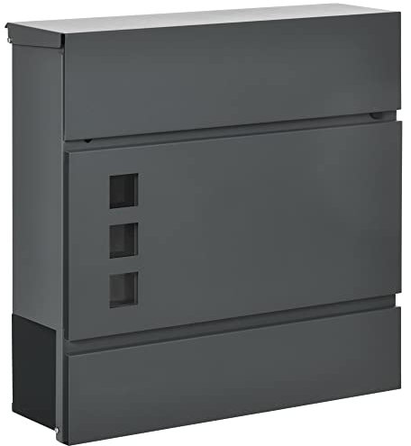HOMCOM Cassetta Postale in Acciaio Zincato con 3 Fessure e 2 Chiavi di Sicurezza incluse, 37x10.5x37 cm, Grigio
