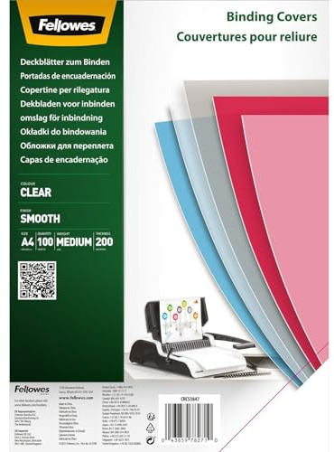 Fellowes Transparenter PET-Einband, 200 Mikron (A4), 100 Stück