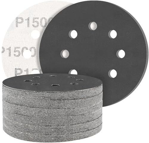 STEBRUAM Discos de Lija de 125mm,50 Piezas Hook and Loop Papel de Lija Abrasivos Papel de lija de carburo de silicio 1500 Granos para Lijadora Orbital Excéntrica
