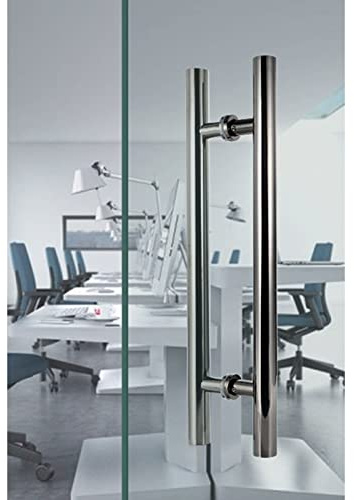 HAPPLiGNLY Tirador de Puerta de Granero Redondo, Tirador de Puerta de Vidrio de Acero Inoxidable de Doble Cara/Barra de Agarre de Puerta de Madera en Forma de H, Hardware de baño Principal de