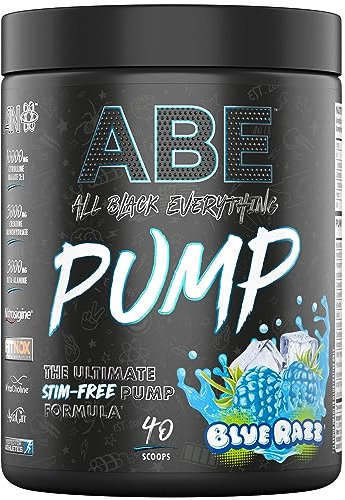 Applied Nutrition ABE Pump Pre Workout - All Black Everything Stim Free Pump Pre Workout Powder | Pump, Energy & Strength with Citrulline, Creatine, Beta-Alanine (500g - 40 Servings) (Blue Razz)