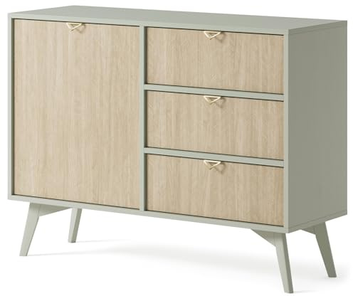 Wohnzimmeranrichte Forest 106 cm, Wohnzimmerkommode, Beistelltisch, Kommode mit Füßen, Sideboard mit Füßen, Eukalyptus Beige (Eukalyptus)