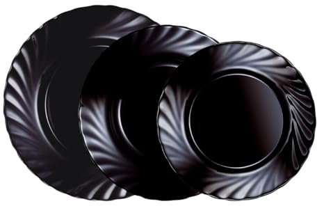 Luminarc Trianon Negro Vajilla Vidrio Templado 18 Piezas - 6 Personas Sodo Apto Microondas Apto Frigorífico Reciclable