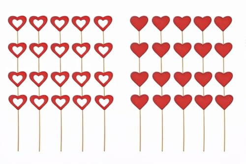 RiloStore 36 STK Dekostecker Holzherzen rot XL Valentinstag Muttertag Deko Stecker Holzherz 8cm Deko Liebe Love Herzen Holz Anhänger o0722 Floristik Blumendeko