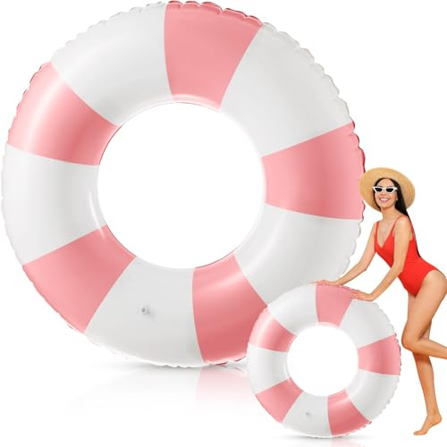 Arrowbash 1 Pcs Jumbo Inflatable Pool Float 47.24 Inch Floaties Tubes Classic Striped Pool Rings for Adult Inflatable Inner Tube for Swimming Beach