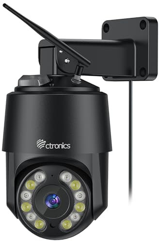 4K 8MP Outdoor Security Camera WiFi 2,4/5GHz, Ctronics CCTV Home Security Camera with Human/Vehicle/Animal Detection Auto Tracking, Red-Blue Light Alarm Color Night Vision, 2-Way Audio, Metal/Cloud/PC