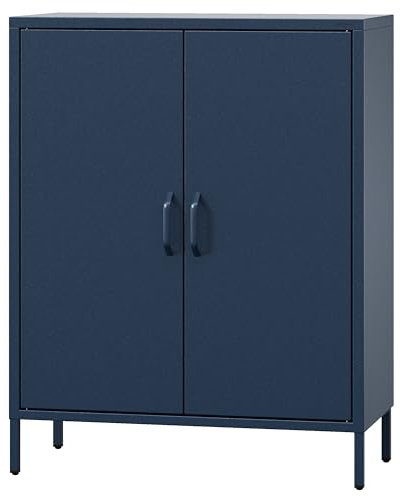 Jan Nowak Sideboard aus Metall, Kommode Glitzernd mit Doppeltür - VITO | Magnetverschluss, Verstellbare Einlegeböden | Highboard Wohnzimmer, Flur, Industriedesign | 80 x 101,5 x 40 cm | Dunkelblau
