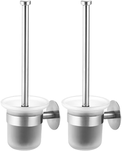 MaxDoux Klobürste Ohne Bohren Wand, Silber WC Bürstengarnitur, 2 Packung | Wandmontage, WC Bürste mit Halter, Edelstahl und Glas, Klobürstenhalter, Für Bad und WC