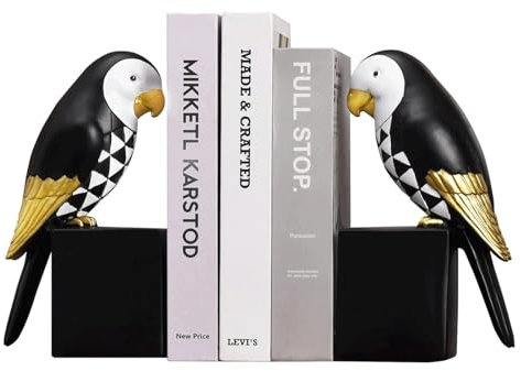 UYHBCNQD Buchstützen aus Kunstharz, Papageien-Buchstützen, einzigartiger und lustiger Buchstopper für Bücherregale und Schreibtische, zum Halten von Büchern, dekorative Buchstütze