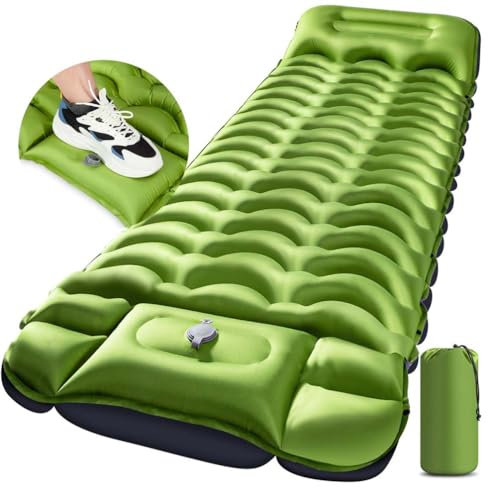 GYPWAN Isomatte Selbstaufblasend, Camping luftmatratze Selbstaufblasend mit Integrierten Kopfkissen Outdoor Campingmatte Faltbar Thermo Matte Schlafmatte Für Zelt Trekking Strand,Grün