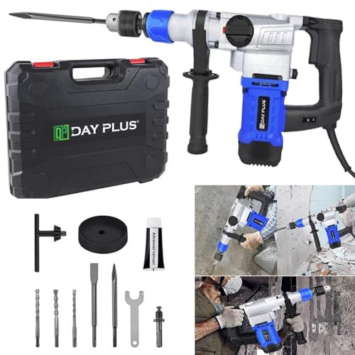 1800W Heavy Duty Rotary Hammer Drill, JAOSY Corded Rotary Electric Hammer Drill Impact Drill Kit with Rotation Stop, 3Pcs Drill Bits and 2Pcs Chisel with Case