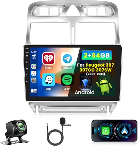 Inefala Android 15 para Peugeot 307 307CC 307SW 2002-2013 Radio de Coche 2+64G con Wireless CarPlay Android Auto, 9 Pulgadas Pantalla Táctil con Bluetooth/GPS/FM/RDS/WiFi
