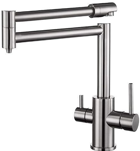 Wasserhahn Kitchen Tap 304 Dreiwege-Küchen-Klapphahn Drehbares Gemüsespülbecken Heiß Und Kalt Faltbarer Universal-Schlitzhahn Drei-In-Eins Mit Wasseraufbereitungs-Klappmodell