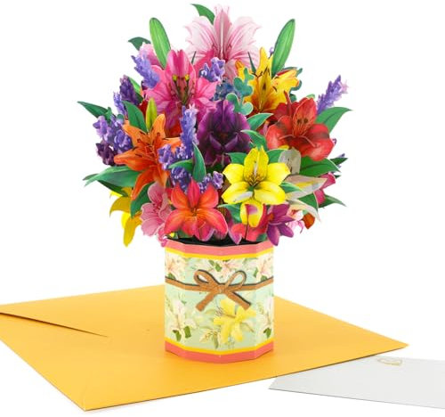 Fassory 3D Pop Up Flower Card - Lily Bouquet Birthday, Wedding, New Mum, Get Well Soon Card
