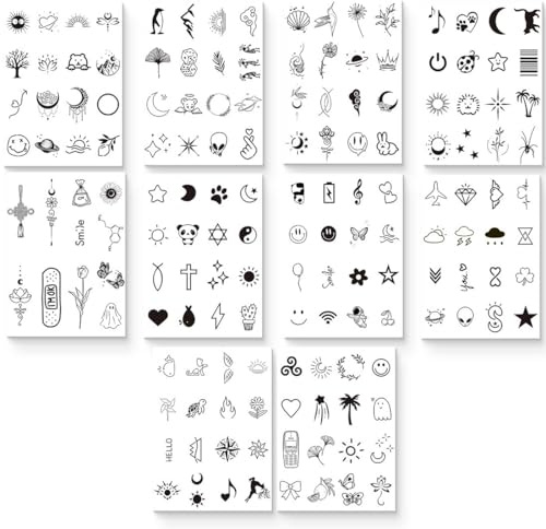 10 Blätter Temporäre Tattoos zum Fake Tattoo Schwarz Klebetattoos Aufkleber für Frauen Männer,tatoo temporäre,klebetattoos erwachsene