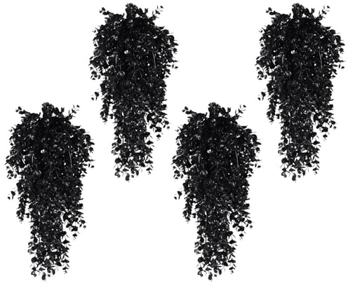Halloween Black Vines | Artificial Hanging Plants - UV Resistant Eucalyptus - Black Faux Ivy Leaves - 4 Wall Vines - Fake Flowers for Halloween Decor