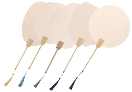 SEWACC Ventagli Di Carta Bianchi Per Pittura Fai Da Te, 21 Cm, in Carta e Legno, Per Decorazione Casa e Attività Creative, Set Da 5 Pezzi