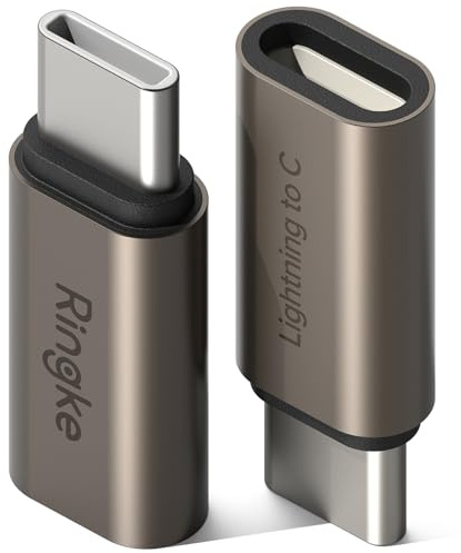 Ringke Lightning to C OTG Adapter [2 Packs] Fast Charging Data Transfer, Lightning Female to USB C Male Cable Converter - Gunmetal