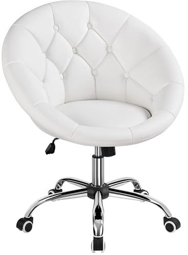 Yaheetech Fauteille Coquillage en Similicuir Fauteuil Ergonomique avec Dossier Arrondi Fauteuil de Coiffeuse Réglable en Hauteur Pivotante pour Salon Chambre Blanc