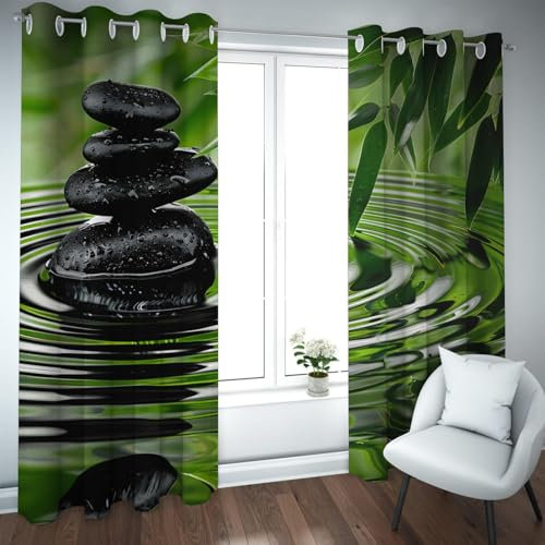 Deertweet Home Reise Verdunkelungsvorhänge Schwarze Zen Stein Fenster Vorhänge für Wohnzimmer Schlafzimmer Entspannende Meditation Verdunkelung Tülle Vorhang 2 Paneele H229xB117
