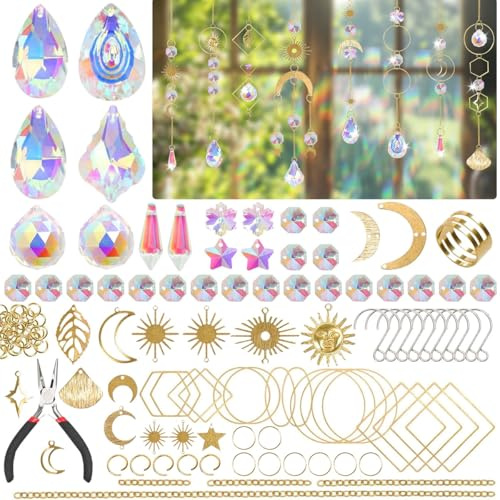 GTJEOI 200 Stück Kristall Bastelset Erwachsene, DIY Bastelsets Sonnenfänger für Fenster, Suncatcher Windspiel Basteln, Sonnenfänger Kristall Windspiel für Zuhause Fenster Garten Weihnachten