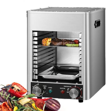 Dfdieratve Asador Comercial de Interior de 1700 W, Parrilla de 4 o 10 Capas, con Temporizador de 10 Minutos y Ajuste de Temperatura de 800 ℃, Horno EléCtrico Comercial para Carne,10-Tier