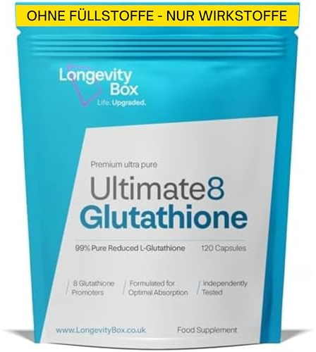 Longevity Box Ultimate 8 Glutatione – 120 capsule – Complesso antiossidante avanzato con NAC, ALA, vitamina C, E, selenio, BioThistle e piperina – Disintossicazione, immunità e invecchiamento sano