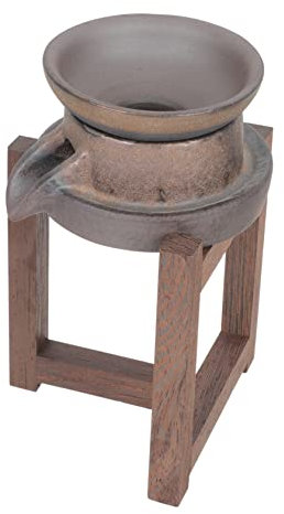 Ciieeo Filtre à Feuilles de Thé Créatif en Terre Cuite Brute Support en Bois, Passoire à Thé Rétro Facile à Nettoyer pour Décoration Maison