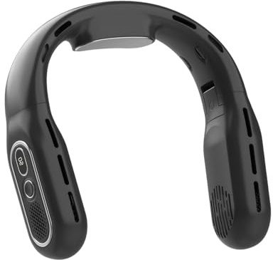 Colexy Faltbar Hals Ventilator mit LED-Display, Blattloser Wiederaufladbarer Akku Ventilator Zum Umhängen, Portable Leafless Hanging Neck Fan, Nackenventilator für Reisen Sport Außen (Schwarz)