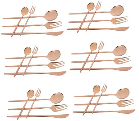 Homoyoyo 30pièces Service De Table or Rose Avec Fourchettes Cuillères Et Couteaux Acier Inoxydable Poli Miroir Pour Maison
