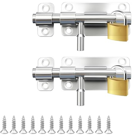 Chiavistello - Catenaccio Porta in Acciaio Inox - Serratura Scorrevole 4 Pollici - 2 Pezzi Con Viti e Foro per Lucchetto, Chiavistello per porta in legno, Serratura porta Per Porte, Finestre, Giardino
