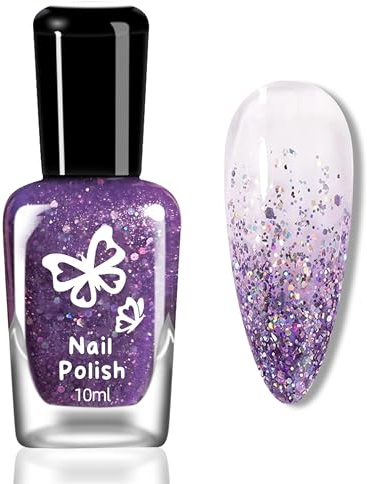 Nagellack Glitzer - Lila Glossy Natürlicher Shimmer Quick Dry Nail Polish, Ungiftig Nagellack auf Wasserbasis, Ohne UV Lampe, Langanhaltender Chip Resistant Farblack für Frauen Nail Art DIY (Purple)