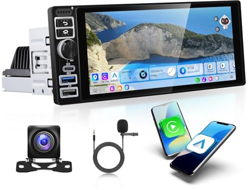 【2+64G】Hodozzy USB-C/USB Autoradio Android 1 Din con Carplay Android Auto, Stereo Auto Bluetooth con Schermo da 6,9 Pollici, GPS WiFi Mirror Link con RDS FM con Telecamera Retromarcia