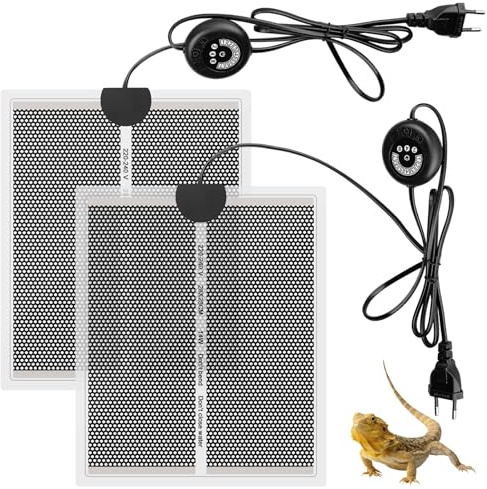 Behogan 2 Stück 14W Terrarium Heizmatte, 28 x 28cm Reptil Heizmatten, Reptilienheizmatte, Heizmatte Pflanzen mit Temperaturregelung, Reptil Heizmatte, Heizmatte Terrarium Für Schildkröte, Schlangen