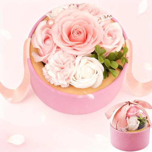 Jinfanshurich Bouquet di fiori di sapone in confezione regalo – Rose fatte a mano in sapone, profumate e decorative, per anniversario, compleanno, festa della mamma, fidanzata o mamma (rosa)