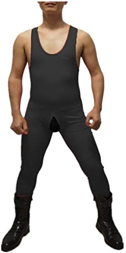 IUERVPS Herren-Ringeranzug mit langem Reißverschluss und offenem Po vorne, einfarbig, Radtrikot, Gewichtheben, enges Outfit, einteiliger Anzug