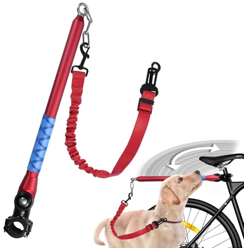 Bicycle Dog Leash for Riding, Hands Free 150° Rotating Built-in Shock Absorber Bike Retractable Leashes for Cycling, Elastic Nylon Adjusted Car Holder Seat Belt Rope (Red)