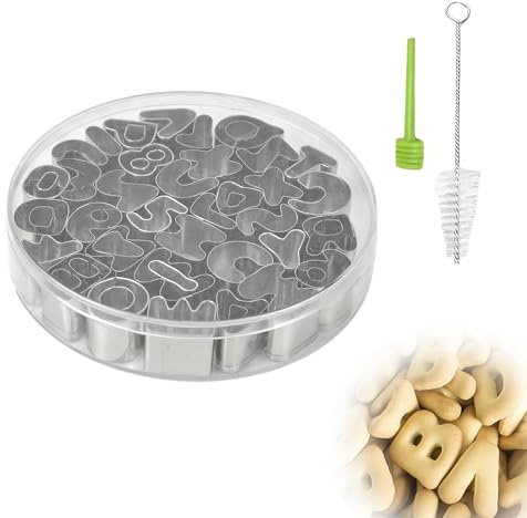 39-Piece Letter Cutter Set, Alphabet Cutters, Alphabet Cookie Cutters, with Cleaning Brush, Release Stick and Storage Box, Suitable for Baking Cookies/Desserts.