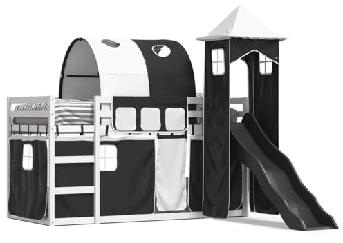 Gecheer Solid Pine Wood Bunk Bed with Slide & Guardrails, White Frame, Anthracite Slide, Suitable for Kids 6+ bed Model3284182