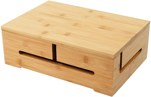 Relaxdays Kabelbox, Kabelführung & Belüftung, HxBxT 11 x 32 x 22 cm, Kabel verstecken, Steckdosenbox, Bambus, Natur