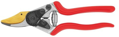 FELCO 6 Gartenschere Klinge F-Gold/Rote Griffe – widerstandsfähige AuCo-Gold-Klinge, ergonomisch für mittlere Hände, 20 mm Schnitt, geschmiedetes Aluminium, Swiss Made