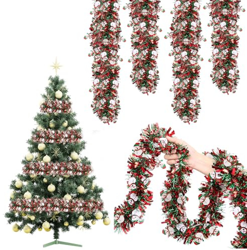 Weihnachtsgirlande mit Beleuchtung, 2M Girlande Weihnachten mit Weihnachten Schneemann LED Lichterkette, Weihnachtsdeko Girlanden Tannengirlande mit Beleuchtung für Weihnachtsdeko Innen Outdoor (D)
